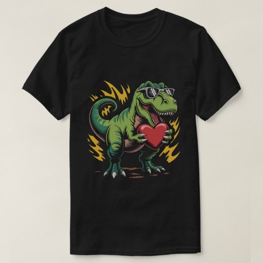 Cool T-Rex Dinosaur Valentine's Day Heart Sunglass T-shirt (Design voorkant)