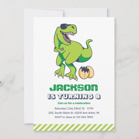 Cool T-Rex Green Dinosaur Kids Birthday Party Kaart (Voorkant)