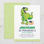 Cool T-Rex Green Dinosaur Kids Birthday Party Kaart (Voorkant / Achterkant)