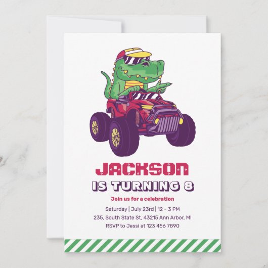Cool T-Rex Monster Truck Dinosaur Kids Birthday Kaart (Voorkant)