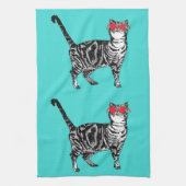 Cool Tabby Cat Sunglazen Aqua Kitchen Tea Towel Theedoek (Verticaal)