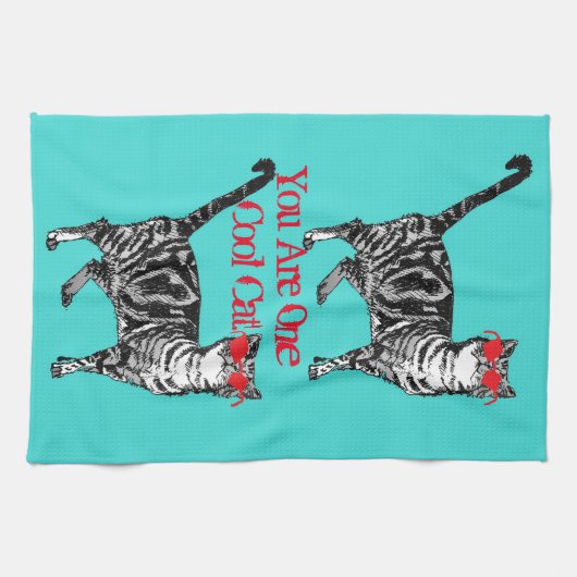 Cool Tabby Cat Sunglazen Aqua Kitchen Tea Towel Theedoek (Horizontaal)