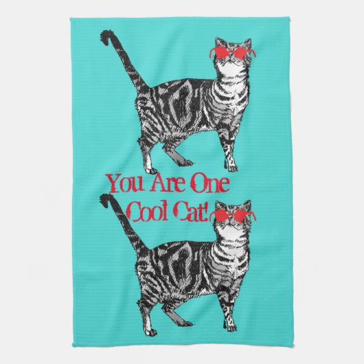 Cool Tabby Cat Sunglazen Aqua Kitchen Tea Towel Theedoek (Verticaal)