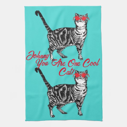 Cool Tabby Cat Sunglazen Mannen Kitchen Tea Towel Theedoek (Verticaal)