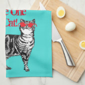 Cool Tabby Cat Sunglazen Mannen Kitchen Tea Towel Theedoek (Quarter Fold)