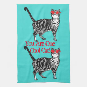 Cool Tabby Cat Zonnebril Aqua Kitchen Tea Towel Theedoek