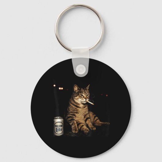 Cool Tabby Kat Roken Retro Attitude Grafisch Sleutelhanger (Voorkant)