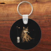 Cool Tabby Kat Roken Retro Attitude Grafisch Sleutelhanger (Voorkant)