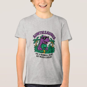 Cool Tante Dinosaurus met Baby Dino in Oerwoud Tri-Blend Shirt