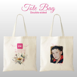 Cool Tante voeg foto initialen bloemenroze toe Tote Bag