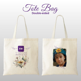 Cool Tante voeg foto initialen floral paarse Tote Bag