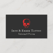 Cool Tattoo Artiest Red Skull Zwart Visitekaartje (Voorkant)