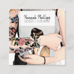 Cool tattoo girl illustratie trendy script white vierkante visitekaartje
