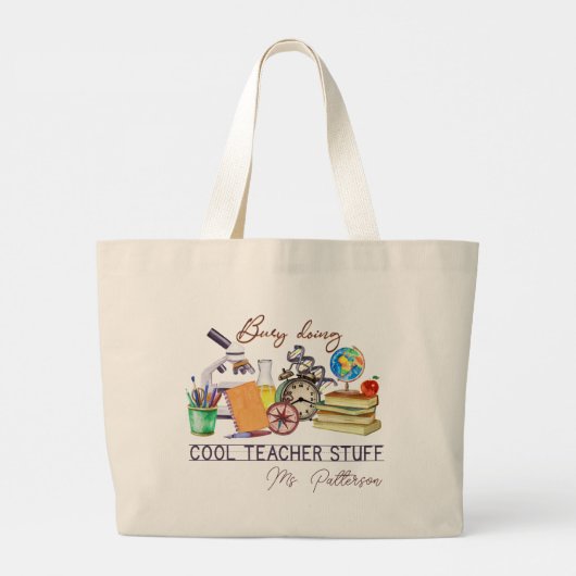 Cool Teacher Fun Modern Persoonlijke Naam Grote Tote Bag (Achterkant)