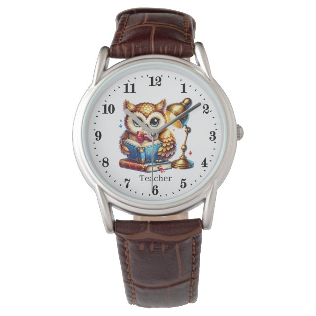 Cool Teacher owl customizable  Horloge (Voorkant)