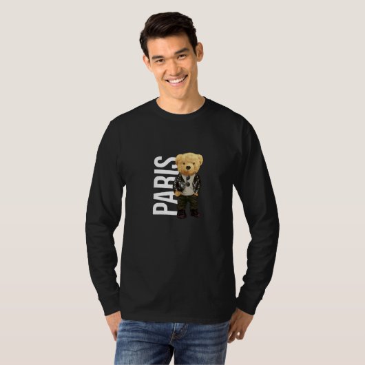 Cool Teddy Bear Boy Paris Style Illustration Graph T-shirt (Voorkant volledig)