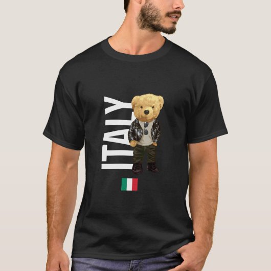 Cool Teddy Bear in Italy Style Illustration Graphi T-shirt (Voorkant)