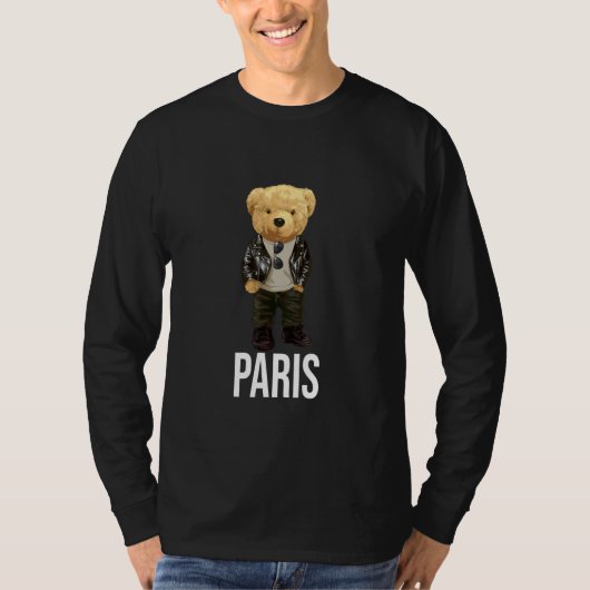 Cool Teddy Bear in Paris France Illustration Graph T-shirt (Voorkant)