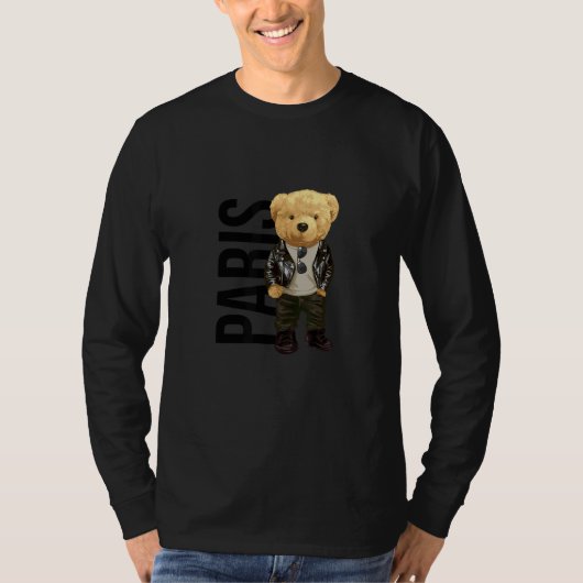 Cool Teddy Bear in Paris France Illustration Graph T-shirt (Voorkant)
