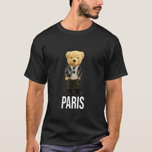 Cool Teddy Bear in Paris France Illustration Graph T-shirt (Voorkant)