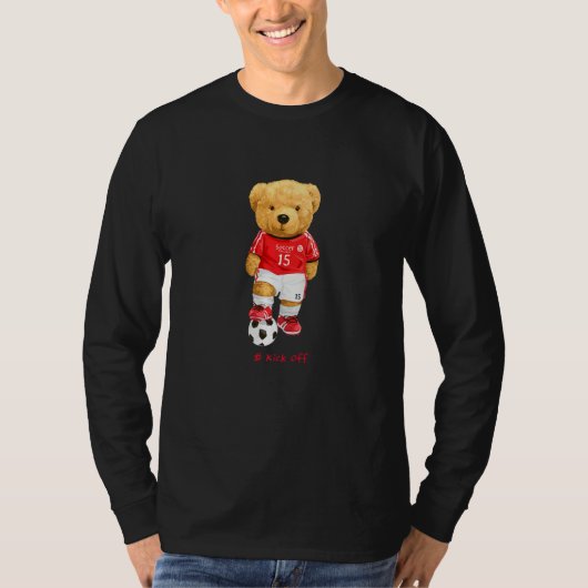 Cool Teddy Bear Soccer Kick Off Style Illustration T-shirt (Voorkant)