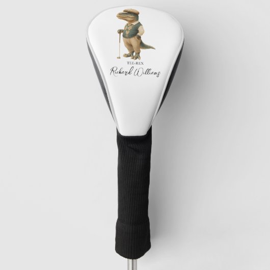 Cool Tee-Rex Golfer Dinosaur Handtekening Naam Golfheadcover (Voorkant)