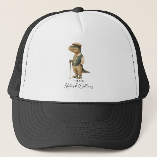 Cool Tee-Rex Golfer Dinosaur Onderschrift Naam Trucker Pet (Voorkant)