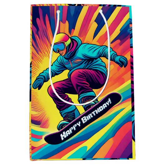 Cool Teen Snowboarder Winter Verjaardag Medium Cadeauzakje (Voorkant)