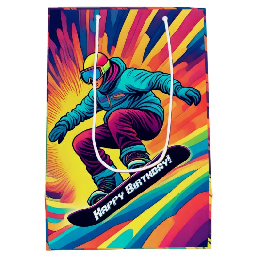Cool Teen Snowboarder Winter Verjaardag Medium Cadeauzakje (Achterkant)