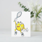 Cool Tennis Ball Holding Racquet Briefkaart (Staand voorkant)