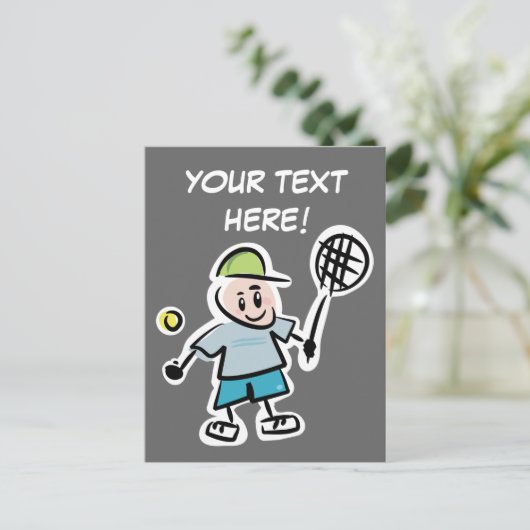 Cool tennis briefkaart met leuke cartoon (Staand voorkant)