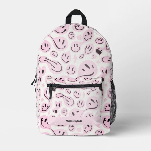 Cool Terug naar School Smile Meisje Pastel Roze Bedrukte Rugzak (Voorkant)