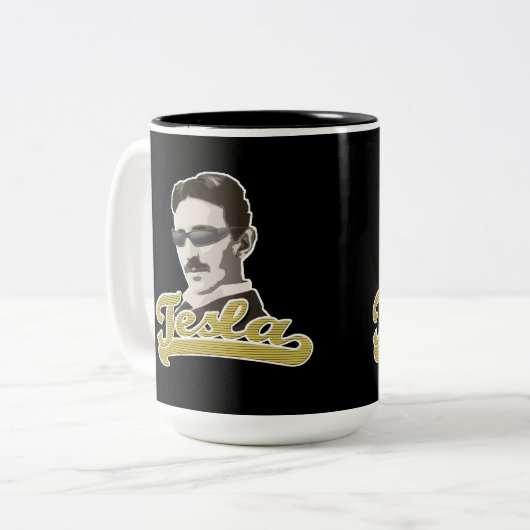 Cool Tesla met Shades-Mok Tweekleurige Koffiemok (Voorkant links)