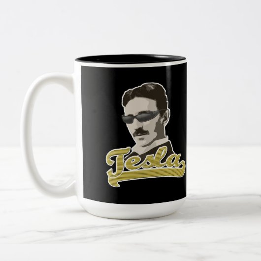 Cool Tesla met Shades-Mok Tweekleurige Koffiemok (Links)