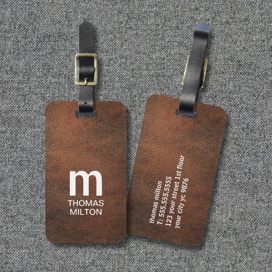 Cool Textuur Bruin Wit Klinkende Monogram  Bagagelabel