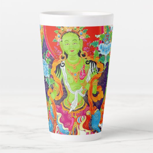 Cool tibetan thangka groene tara god tattoo vibrer latte mok (Voorkant)