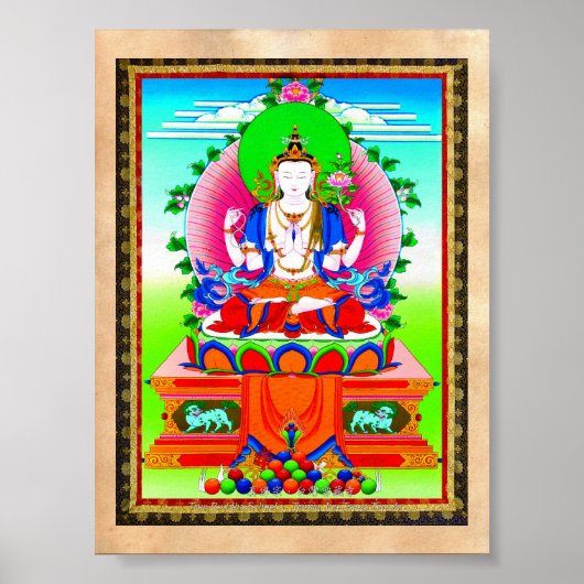 Cool tibetan thangka Shadakshari Avalokiteshvara Poster (Voorkant)