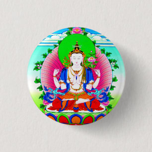 Cool tibetan thangka Shadakshari Avalokiteshvara Ronde Button 3,2 Cm