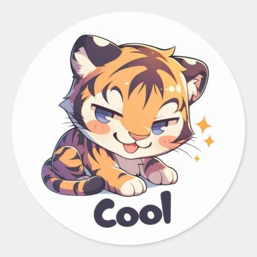 Cool Tiger Anime Ronde Sticker (Voorkant)
