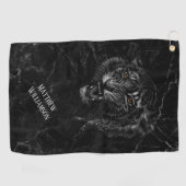 Cool Tiger Black Marble Background Monogram Golfhanddoek (Horizontaal)
