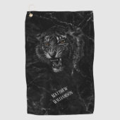 Cool Tiger Black Marble Background Monogram Golfhanddoek (Voorkant)