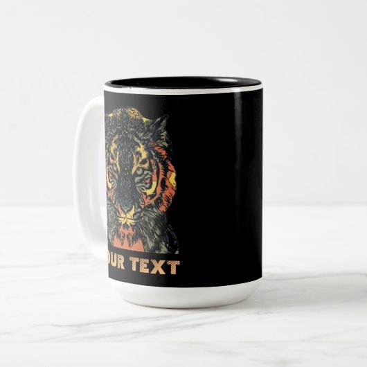 Cool Tiger Face Art voegt je eigen tekst toe Tweekleurige Koffiemok (Voorkant links)