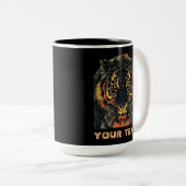 Cool Tiger Face Art voegt je eigen tekst toe Tweekleurige Koffiemok (Voorkant rechts)