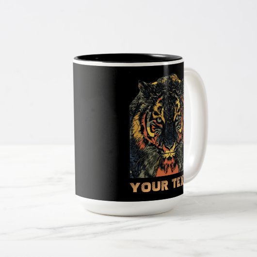 Cool Tiger Face Art voegt je eigen tekst toe Tweekleurige Koffiemok (Voorkant rechts)