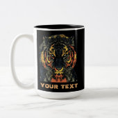 Cool Tiger Face Art voegt je eigen tekst toe Tweekleurige Koffiemok (Links)