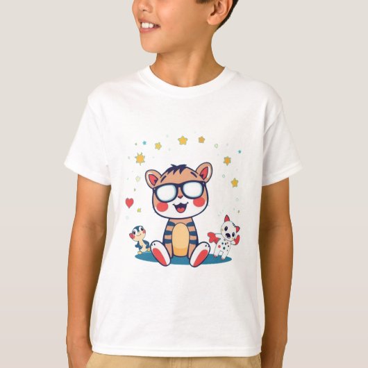 Cool Tiger met vrienden T-shirt (Voorkant)