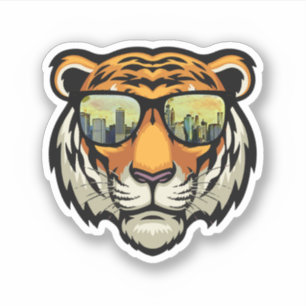 Cool Tiger Sunbribril Face Bengal Growling Mouth C Sticker