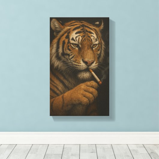 Cool Tiger with a Cigarette Canvas Afdruk (Insitu (Houten vloer))