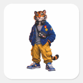 Cool Tijger in Streetwear Kunst - Stedelijke Stijl Vierkante Sticker