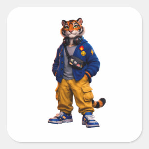 Cool Tijger in Streetwear Kunst - Stedelijke Stijl Vierkante Sticker